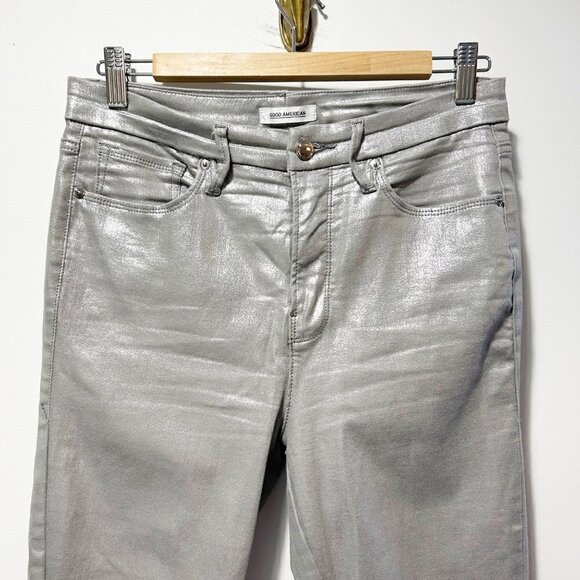 Good American Good Waist Metallic Jeans Silver 003 Size 8 Size 29 - Picture 4 of 14